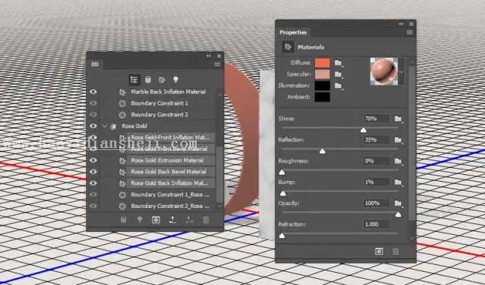 3D功能，通过PS中的3D功能设计大理石玫瑰材质的文字_www.haoyidiansheji.com
