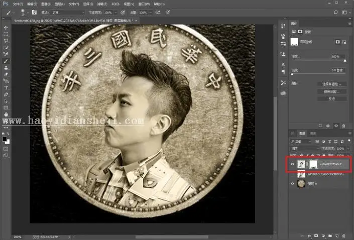 场景合成，用PS把邓超放进硬币中_www.haoyidiansheji.com