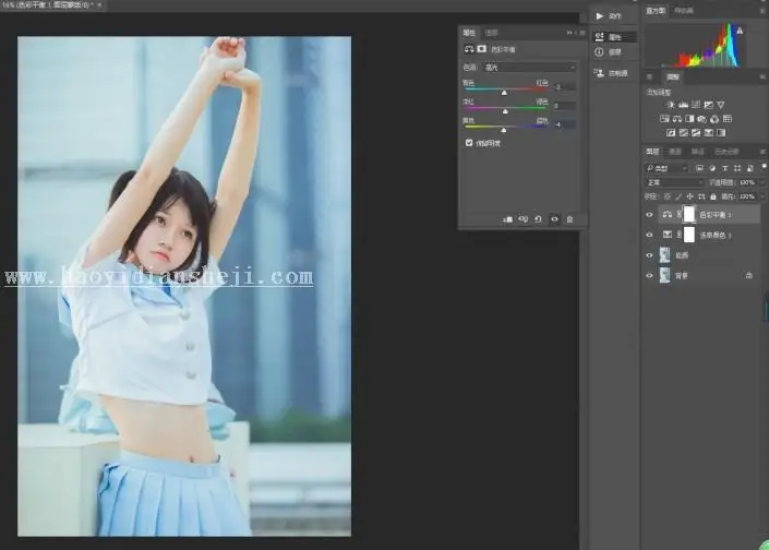 冷色调，调出天台制服少女清爽夏日色调_www.haoyidiansheji.com