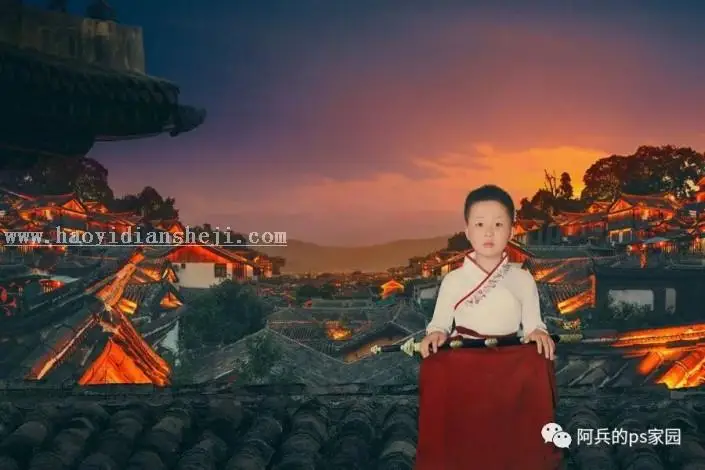 场景合成，汉服场照调修教程①_www.haoyidiansheji.com