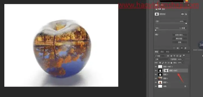 艺术合成，合成一个风景优美的水晶苹果_www.haoyidiansheji.com