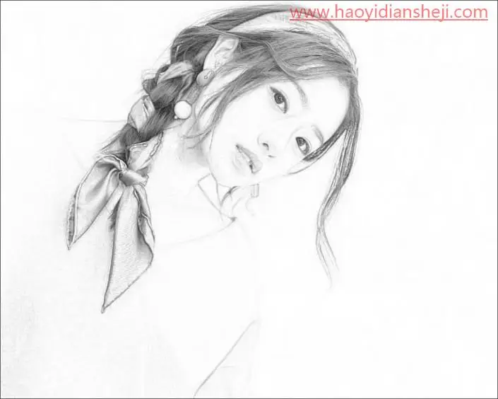 素描效果，在PS里制作日本高人气石原里美素描效果照片_www.haoyidiansheji.com
