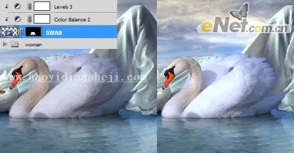 场景合成，通过PS给人物合成梦幻的天鹅场景的图片_www.haoyidiansheji.com