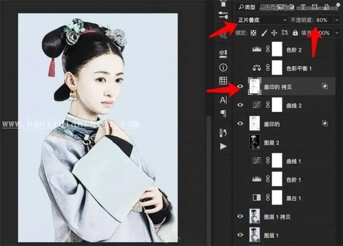 工笔画，把《延禧攻略》中的魏璎珞制作成唯美工笔画效果照片_www.haoyidiansheji.com