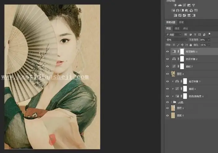 工笔画，用PS给人物制作工笔画艺术效果_www.haoyidiansheji.com