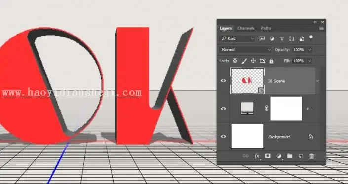 3D功能，通过PS中的3D功能设计大理石玫瑰材质的文字_www.haoyidiansheji.com