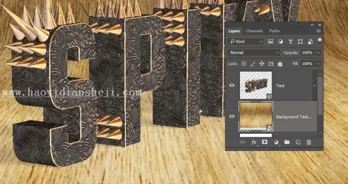 金属字，用PS制作3D效果的金属铆钉文字_www.haoyidiansheji.com