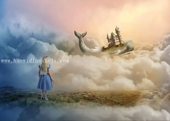童话场景，合成鲸鱼城堡童话场景_www.haoyidiansheji.com