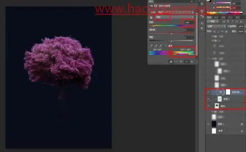 海报制作，用简单的树木打造梦幻紫色海报_www.haoyidiansheji.com