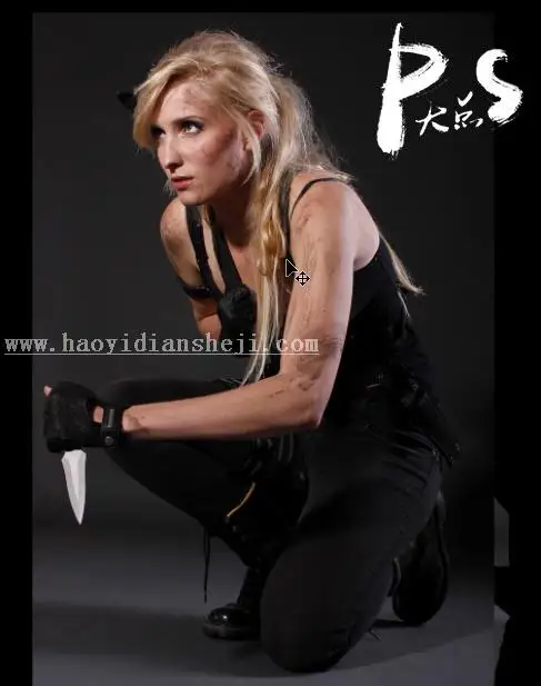 照片合成，用PS合成一个夜色中的飞刀女刺客场景_www.haoyidiansheji.com
