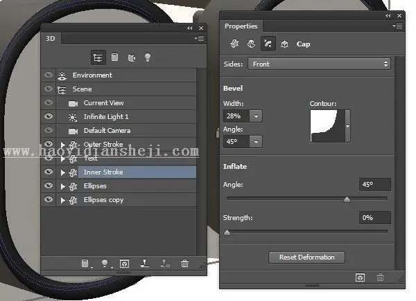 3D功能，用PS中的3D功能制作金属材质的文字_www.haoyidiansheji.com