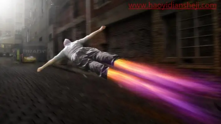 奇幻合成，在PS中合成一个在街道上飞行的超人场景_www.haoyidiansheji.com