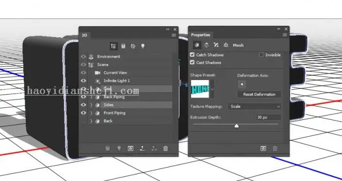3D功能，通过PS的3D功能制作沙发上的靠枕_www.haoyidiansheji.com