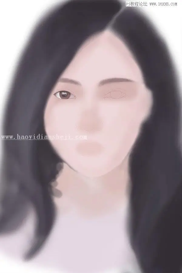 鼠绘人物，用PS绘制长发飘飘的女性人物_www.haoyidiansheji.com