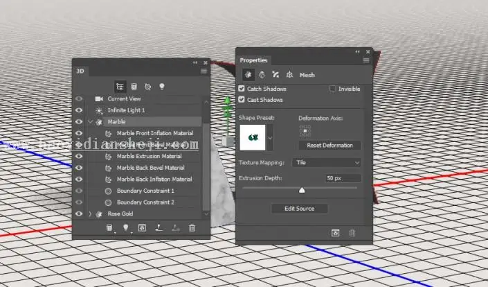 3D功能，通过PS中的3D功能设计大理石玫瑰材质的文字_www.haoyidiansheji.com