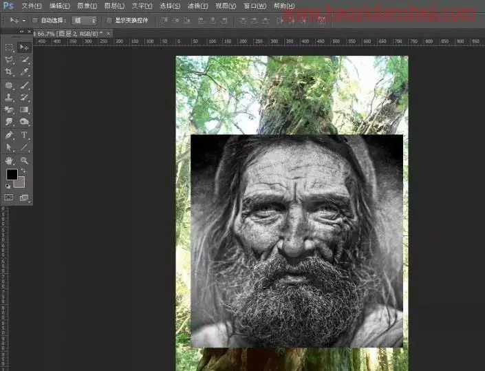 创意合成，合成一张老人与树在一起的奇幻场景_www.haoyidiansheji.com
