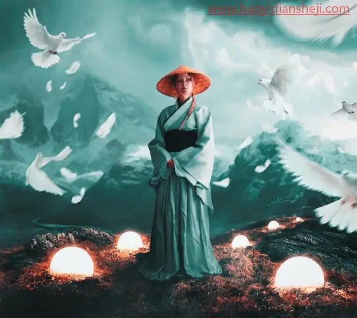 古风合成，合程站在山上仙侠风十足的道人场景_www.haoyidiansheji.com