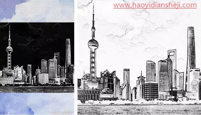 素描效果，将人物和背景都制作成素描的效果_www.haoyidiansheji.com