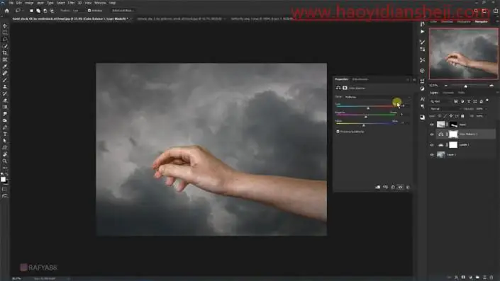 奇幻合成，制作合成发光蝴蝶遇到的熔岩手臂_www.haoyidiansheji.com