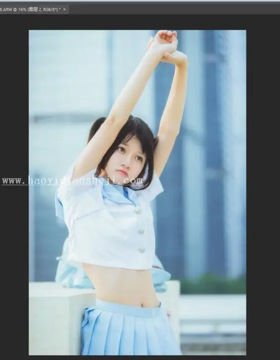 冷色调，调出天台制服少女清爽夏日色调_www.haoyidiansheji.com