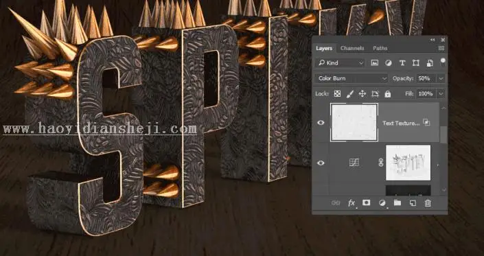 金属字，用PS制作3D效果的金属铆钉文字_www.haoyidiansheji.com