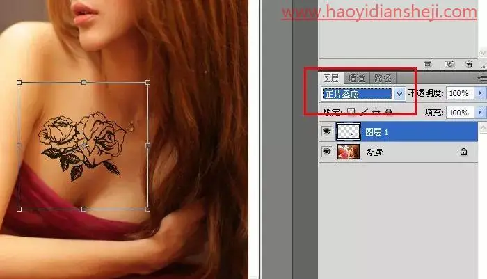 纹身效果，通过PS给人体制作逼真的纹身效果_www.haoyidiansheji.com