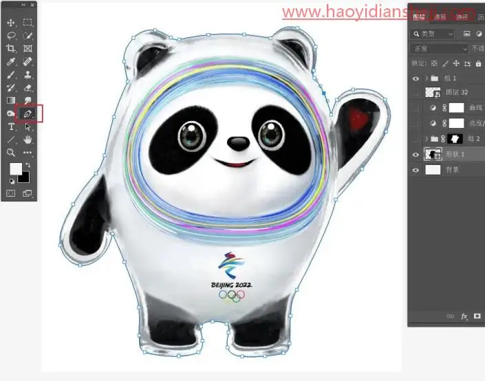 转手绘，绘制2022年冬奥会吉祥物冰墩墩_www.haoyidiansheji.com