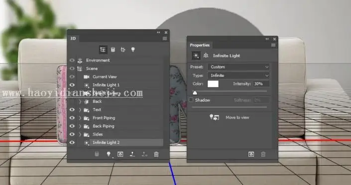 3D功能，通过PS的3D功能制作沙发上的靠枕_www.haoyidiansheji.com