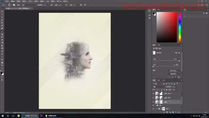 海报制作，制作人与高楼结合的多重人像海报_www.haoyidiansheji.com