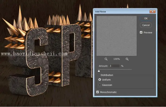 金属字，用PS制作3D效果的金属铆钉文字_www.haoyidiansheji.com