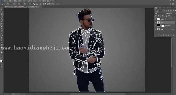 手绘效果，用PS给模特穿一件“透明”的衣服_www.haoyidiansheji.com