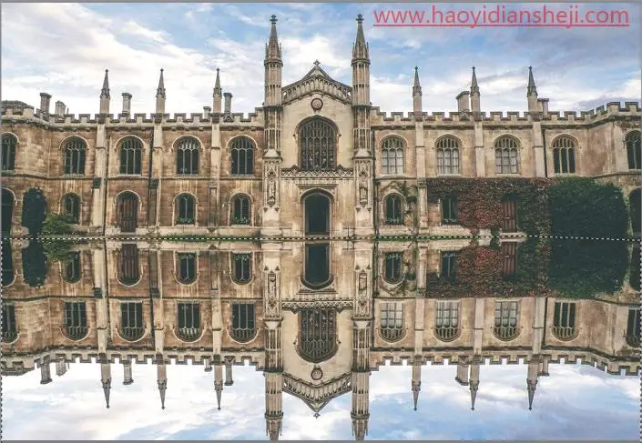 倒影效果，给拍摄的建筑照片制作水面倒影效果_www.haoyidiansheji.com