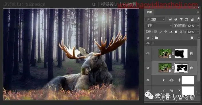 场景合成，制作森林里面的小男孩和小鹿_www.haoyidiansheji.com