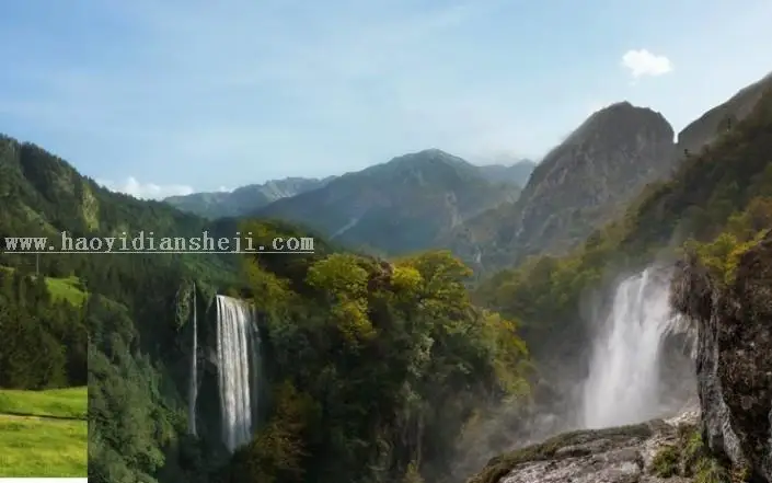 场景合成，合成一张深山瀑布风景照片_www.haoyidiansheji.com