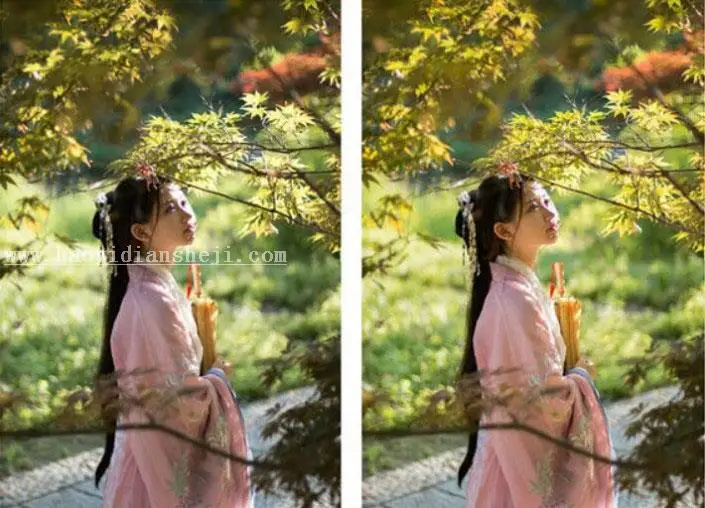 红色秋景，秋季外景人像修图过程_www.haoyidiansheji.com