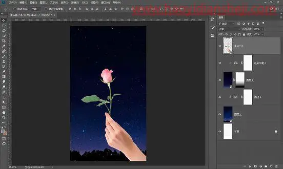 创意合成，合成一朵梦幻极具创意的玫瑰花月亮照片_www.haoyidiansheji.com