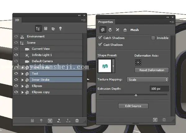3D功能，用PS中的3D功能制作金属材质的文字_www.haoyidiansheji.com
