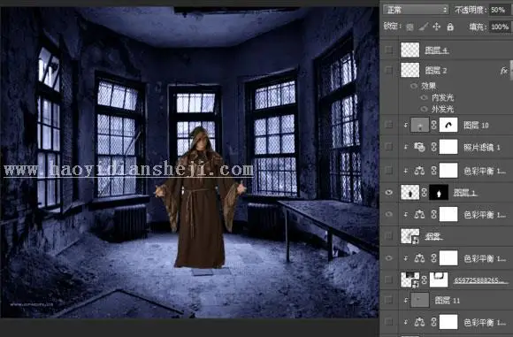 恐怖鬼屋，合成房间里的恶魔法师场景_www.haoyidiansheji.com
