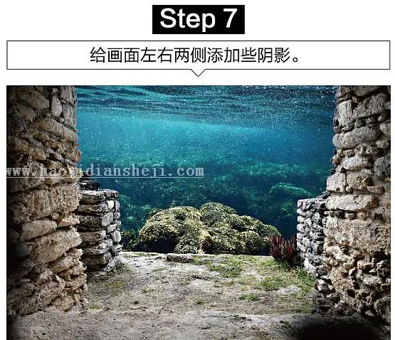 场景合成，用PS合成逼真的大鲨鱼钻出水面照_www.haoyidiansheji.com
