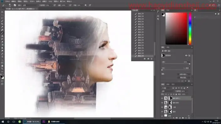 海报制作，制作人与高楼结合的多重人像海报_www.haoyidiansheji.com