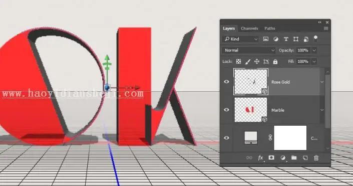 3D功能，通过PS中的3D功能设计大理石玫瑰材质的文字_www.haoyidiansheji.com