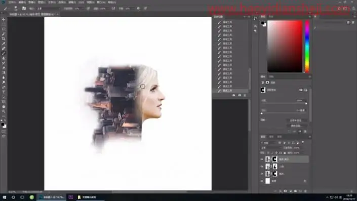 海报制作，制作人与高楼结合的多重人像海报_www.haoyidiansheji.com