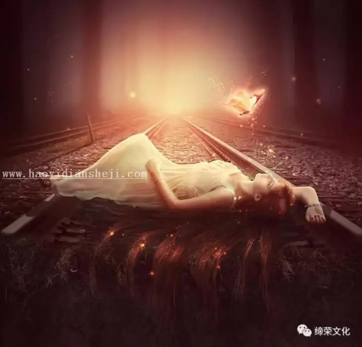 场景合成，合成女孩梦蝴蝶的唯美照片_www.haoyidiansheji.com