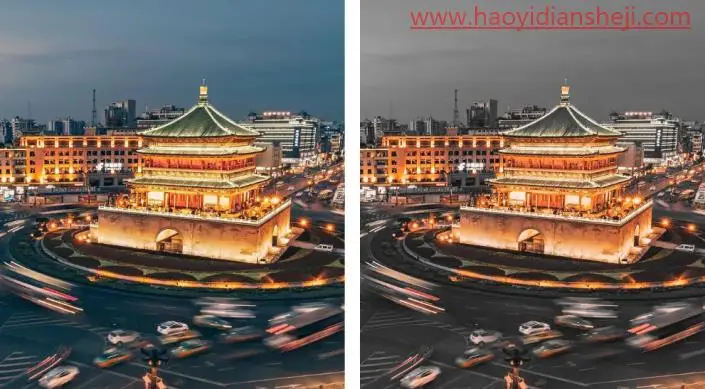 黑金风格，把城市风景图调出黑金色效果_www.haoyidiansheji.com