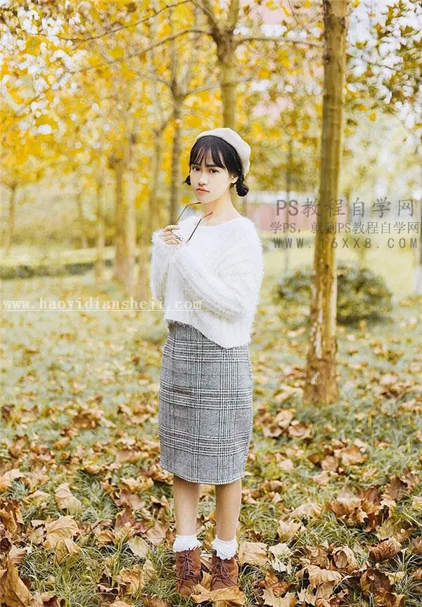 金秋色，用PS调出银杏树下暖黄外景人像_www.haoyidiansheji.com