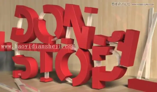 3D字体，通过PS制作红色积木立体文字图片_www.haoyidiansheji.com