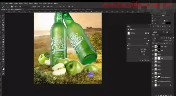创意合成，合成夏日清凉感啤酒瓶_www.haoyidiansheji.com