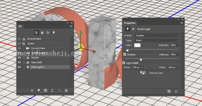 3D功能，通过PS中的3D功能设计大理石玫瑰材质的文字_www.haoyidiansheji.com