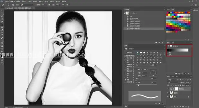 黑白照片，用Angelababy做例子用Photoshop调出黑白复古人像_www.haoyidiansheji.com