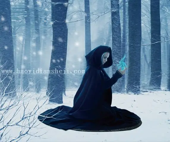 合成效果，合成一张冬季树林中的魔法师_www.haoyidiansheji.com
